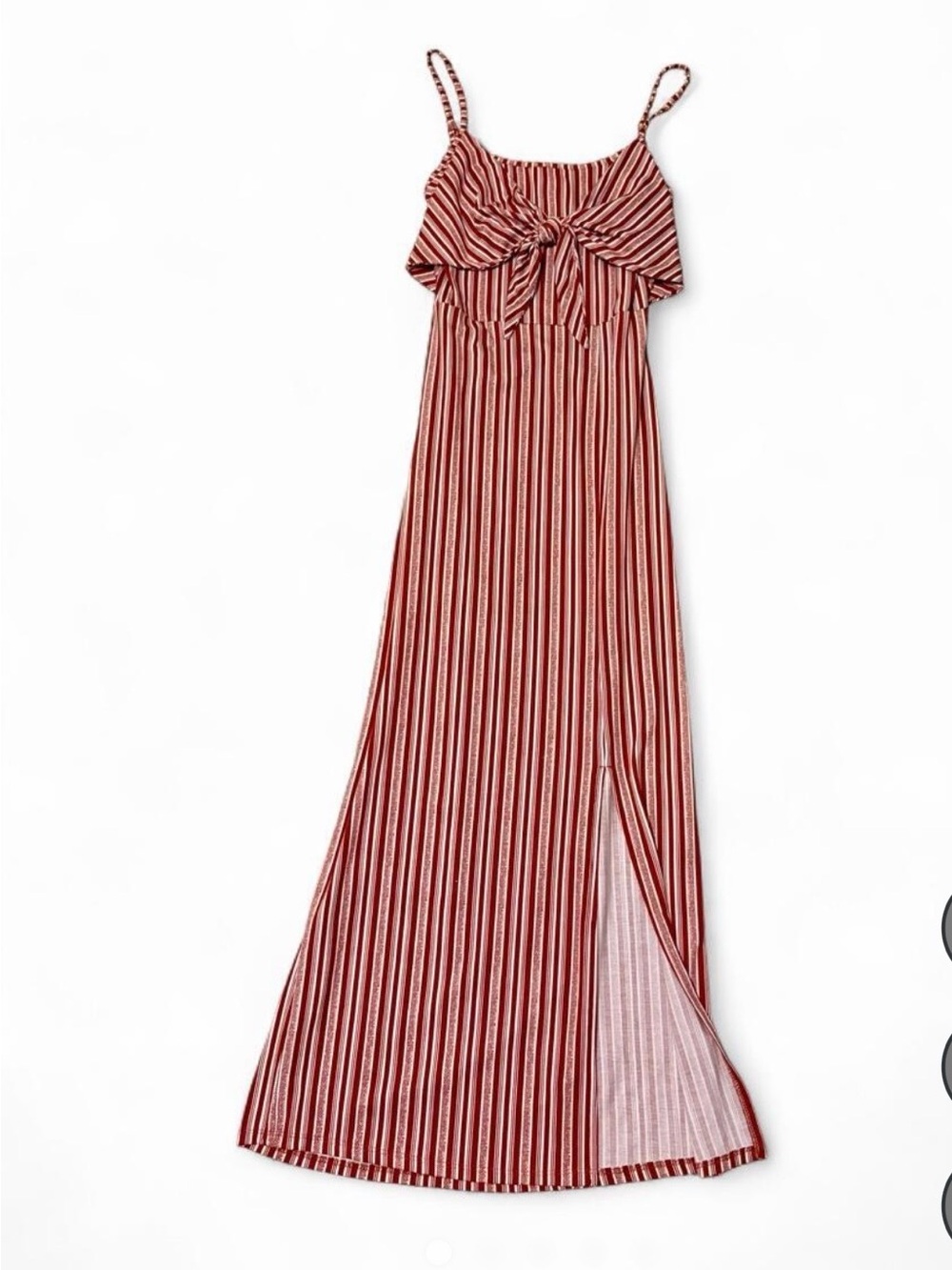 Derek Heart Red & White Striped Tie-Front Maxi Dress